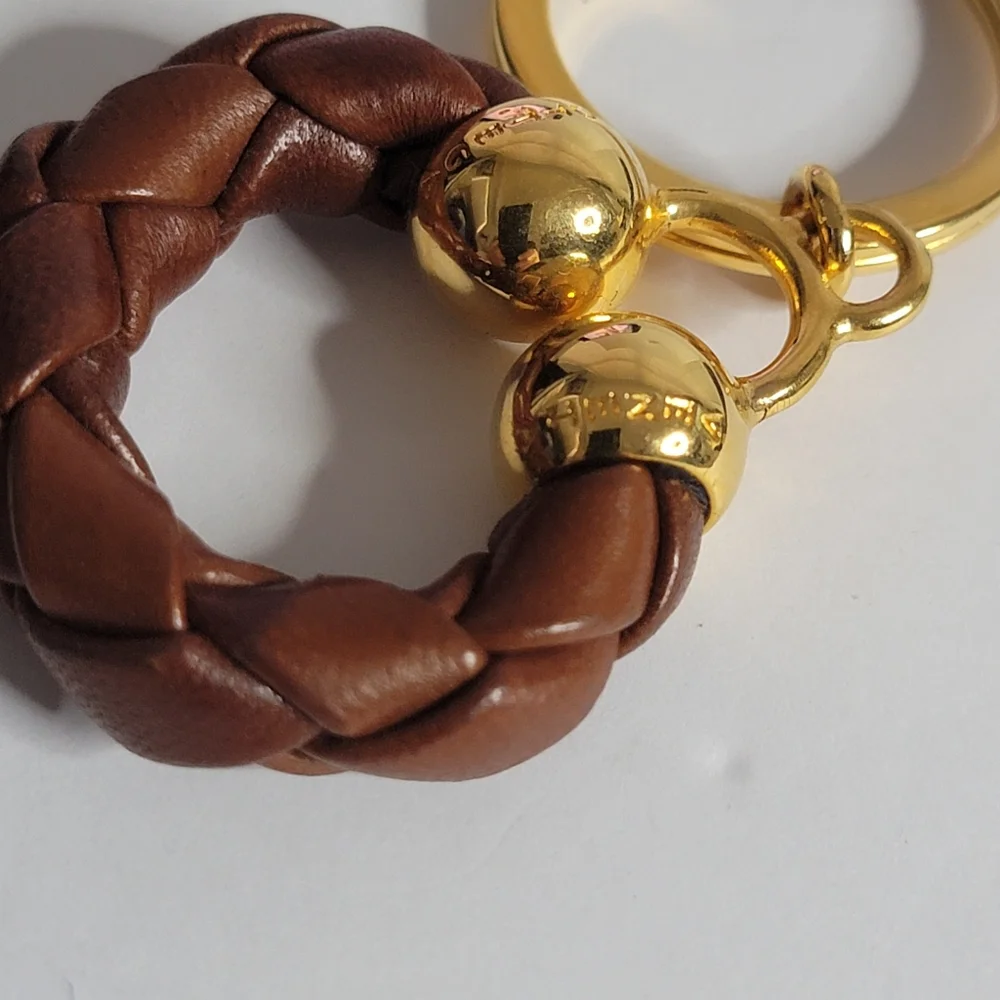 BOTTEGA VENETA Leather Braided Gold Tone Key Ring